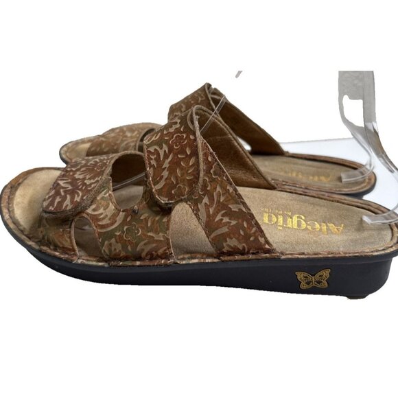 Alegria STE 166 XW Leather Floral Tooled Slides Comfort Sandals Size 40 9.5 10 - Picture 1 of 12